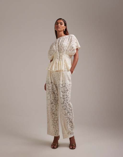 ASOS DESIGN – Kremowe koronkowe spodnie ślubne, część zestawu, 5 z 6