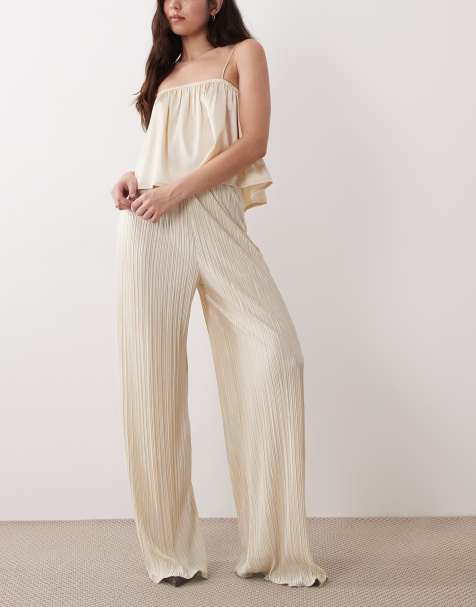 ASOS DESIGN – Kremowe plisowane spodnie z szerokimi nogawkami, część zestawu - view 1