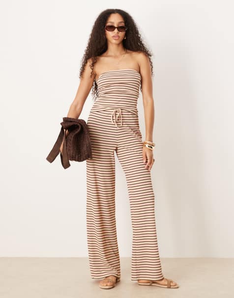 ASOS DESIGN – Kremowe spodnie w paski z szerokimi nogawkami, część zestawu - view 1