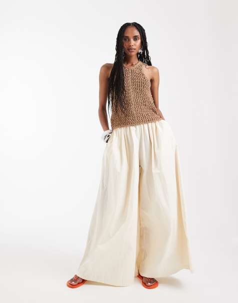 ASOS DESIGN – Kremowe spodnie z bardzo szerokimi nogawkami - view 1