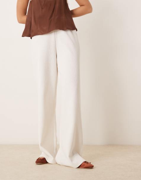 ASOS DESIGN – Kremowe spodnie z szerokimi nogawkami o waflowej strukturze - view 1