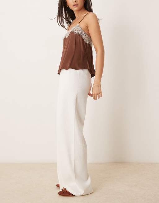 ASOS DESIGN – Kremowe spodnie z szerokimi nogawkami o waflowej strukturze, 4 z 5