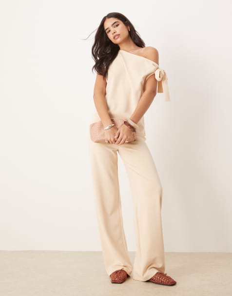ASOS DESIGN cupro wide leg trouser co-ord in buttermilk