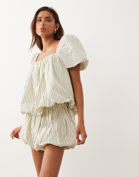 ASOS DESIGN – Kremowe szorty o bufiastym kroju w paski, część zestawu - view 1