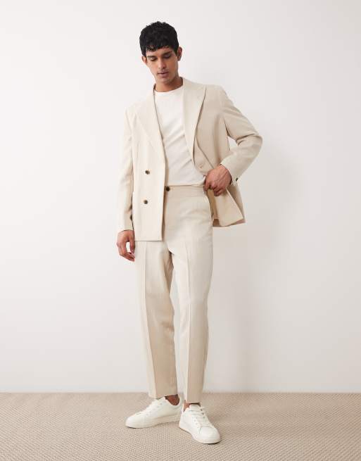 ASOS DESIGN – Kremowy dwurzędowy garnitur o regularnym kroju, 2 z 3