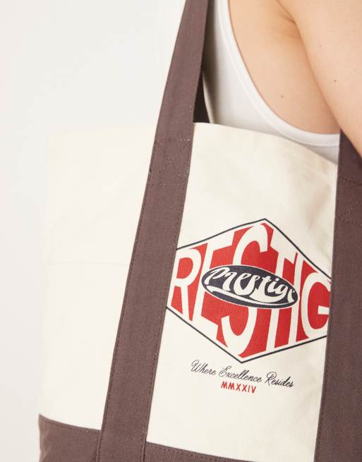 ASOS DESIGN – Kremowo-brązowa płócienna torba typu tote z nadrukiem, 4 z 4