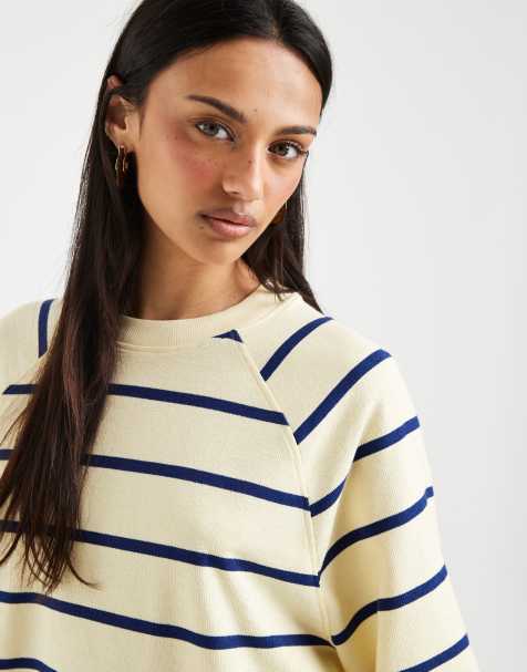 ASOS DESIGN – Kremowo-granatowy fakturowany T-shirt z krótkimi raglanowymi rękawami - view 1