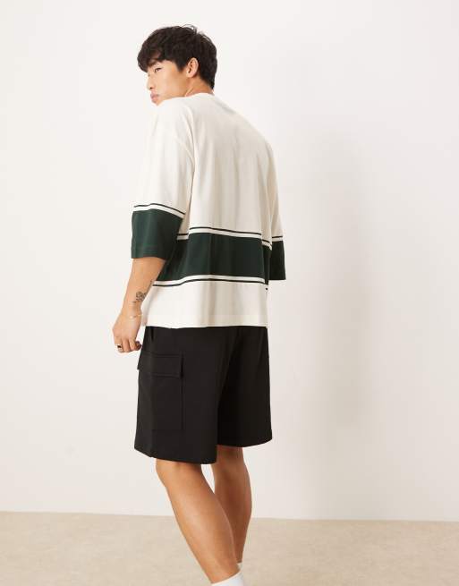 ASOS DESIGN – Kremowo-zielony gruby kontrastowy T-shirt oversize  , 2 z 4