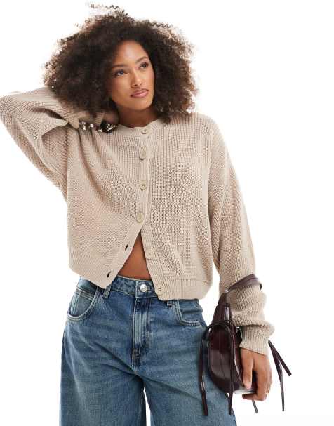 ASOS DESIGN – Kremowoszary dzianinowy kardigan z nietoperzowymi rękawami - view 1
