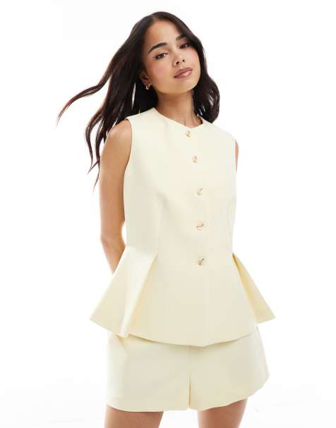 ASOS DESIGN tailored peplum waistcoat in buttermilk