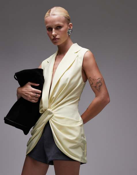 ASOS DESIGN tailored twist front plunge waistcoat in buttermilk