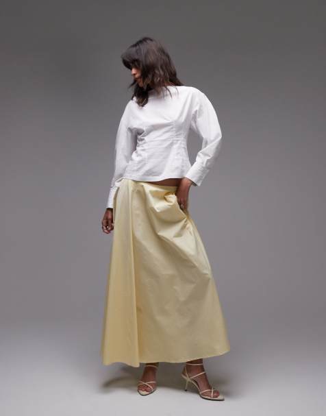ASOS DESIGN poplin volume circle maxi skirt in buttermilk