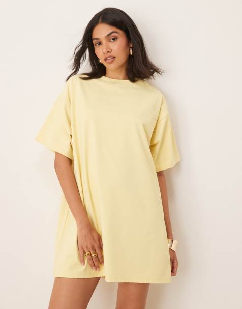 ASOS DESIGN – Kremowożółta t-shirtowa sukienka mini oversize - view 1
