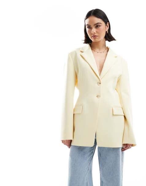 ASOS DESIGN tailored cinch waist blazer in buttermilk