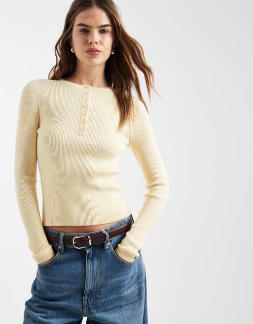 ASOS DESIGN – Kremowożółty lekki top z dekoltem typu henley, 3 z 4
