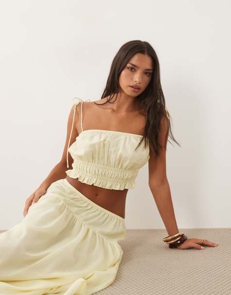 ASOS DESIGN – Kremowożółty marszczony top z wiązanymi ramiączkami, część zestawu - view 1