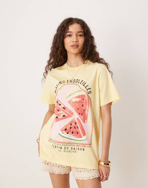 ASOS DESIGN – Kremowożółty T-shirt o regularnym kroju z grafiką z arbuzem - view 1