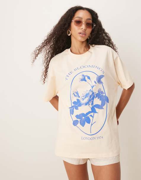 ASOS DESIGN – Kremowożółty T-shirt oversize z kwiatową grafiką - view 1