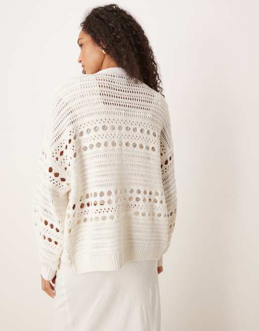 ASOS DESIGN – Kremowy ażurowym kardigan bez zapięcia, 4 z 4