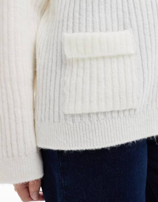 ASOS DESIGN – Kremowy dzianinowy kardigan oversize z kieszeniami, 3 z 4