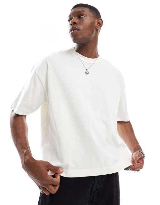 ASOS DESIGN – Kremowy, gruby T-shirt o pudełkowym kroju oversize i gramaturze 240 g/m² 
