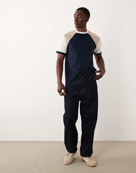 ASOS DESIGN – Kremowy gruby T-shirt o regularnym kroju z kontrastowymi rękawami - view 1