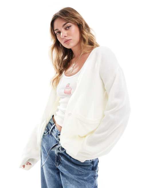 ASOS DESIGN – Kremowy kardigan oversize z kieszeniami