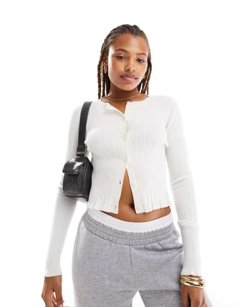 ASOS DESIGN – Kremowy kardigan z falbanką i zapięciem na guziki z przodu - view 1