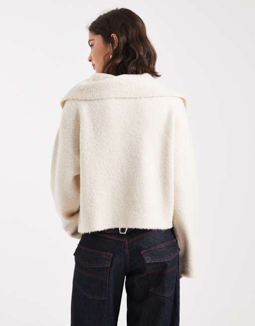ASOS DESIGN – Kremowy kardigan z kołnierzem z dzianiny boucle, 4 z 4
