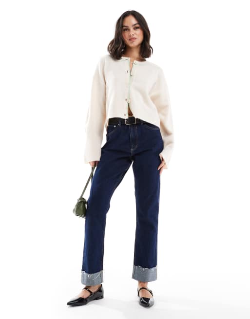 ASOS DESIGN – Kremowy kardigan z okrągłym dekoltem i ozdobnymi taśmami, 2 z 4