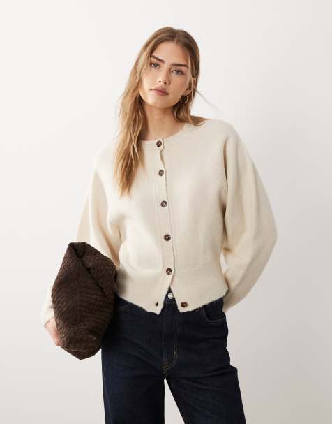 ASOS DESIGN – Kremowy kardigan z okrągłym dekoltem i raglanowymi rękawami - view 1