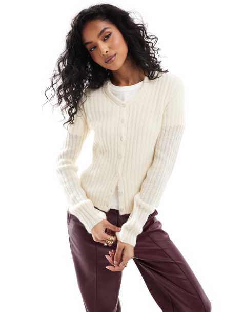 ASOS DESIGN – Kremowy kardigan z okrągłym dekoltem z wycięciem - view 1