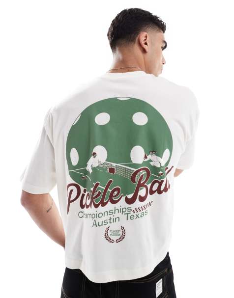 ASOS DESIGN cropped oversized t-shirt with sports graphic in cream