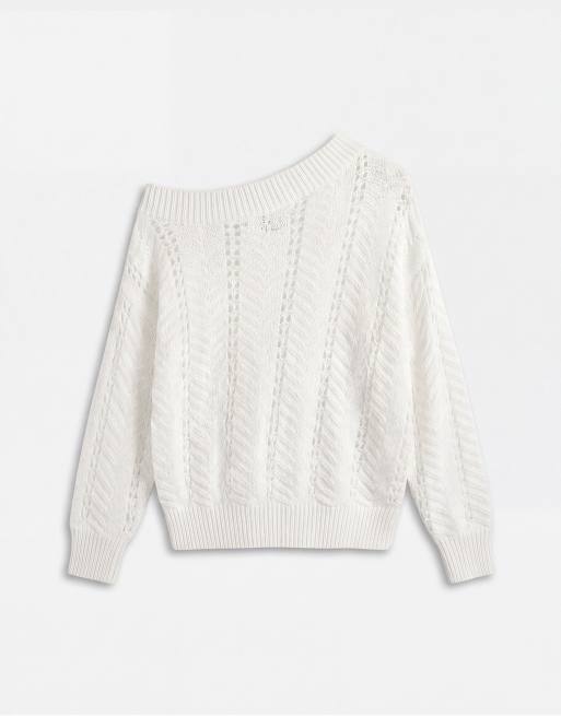 ASOS DESIGN – Kremowy luźny sweter szydełkowany z odsłoniętymi ramionami, 8 z 8