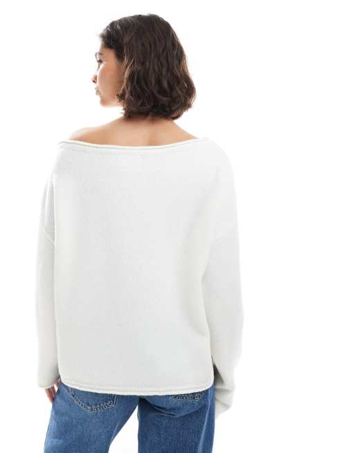 ASOS DESIGN – Kremowy luźny sweter z odsłoniętymi ramionami, 2 z 4