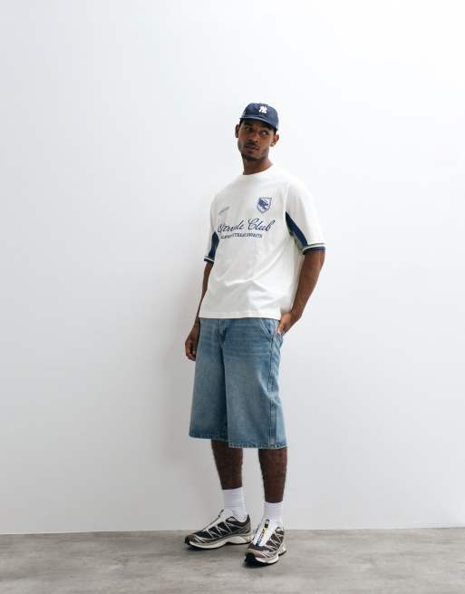 ASOS DESIGN – Kremowy panelowy T-shirt oversize z piłkarską grafiką, 2 z 5
