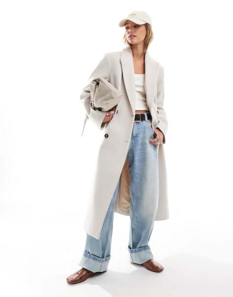 ASOS DESIGN – Kremowy płaszcz dad fit z podkreślonymi ramionami - view 1