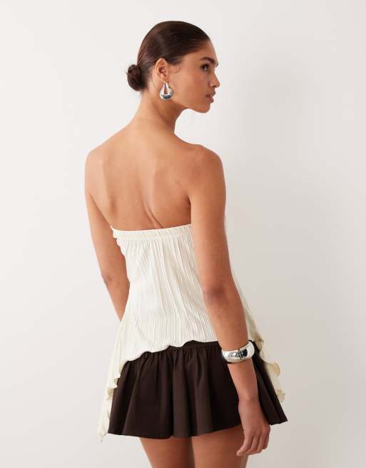 ASOS DESIGN – Kremowy plisowany top bandeau ze skręconym przodem, 2 z 4