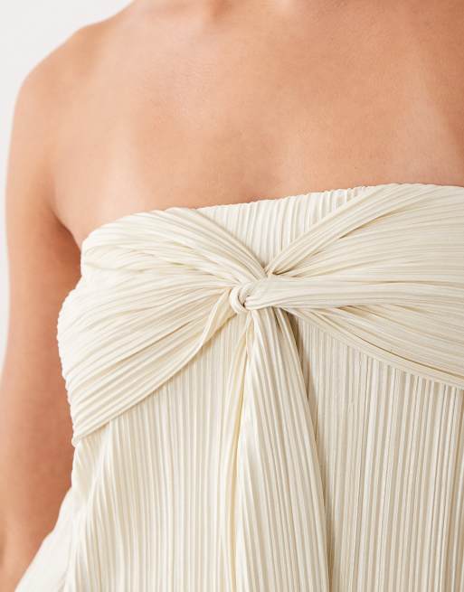 ASOS DESIGN – Kremowy plisowany top bandeau ze skręconym przodem, 3 z 4