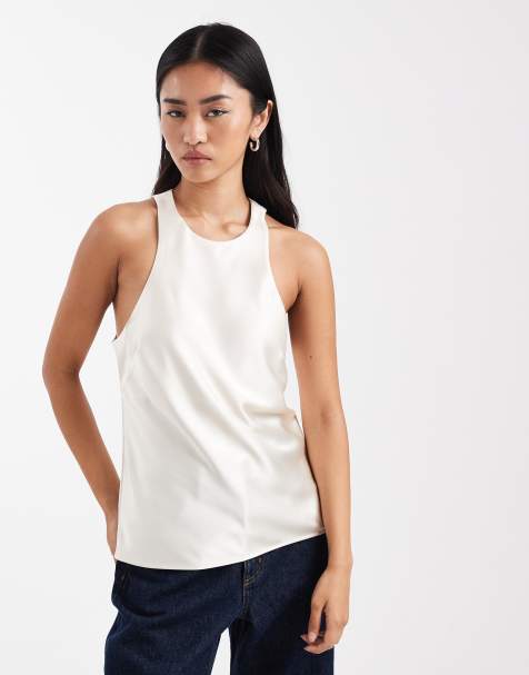 ASOS DESIGN – Kremowy satynowy top na ramiączkach o fasonie bokserki - view 1