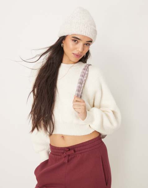 ASOS DESIGN – Kremowy sweter dzianinowy z okrągłym dekoltem i raglanowymi rękawami - view 1