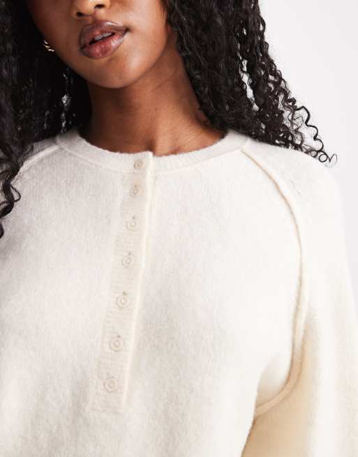 ASOS DESIGN – Kremowy sweter z dekoltem henley i długimi rękawami, 3 z 4