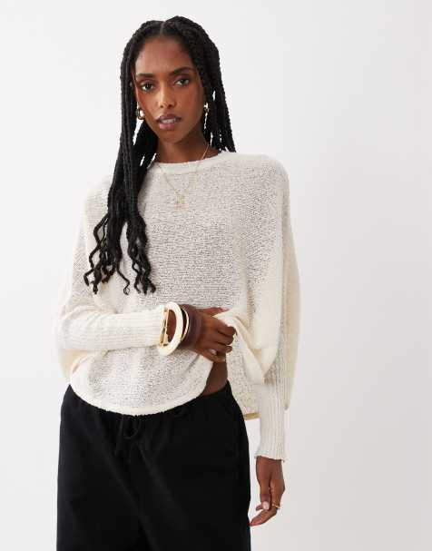 ASOS DESIGN – Kremowy sweter z dzianiny z nieregularnej przędzy, z rękawami nietoperzowymi - view 1