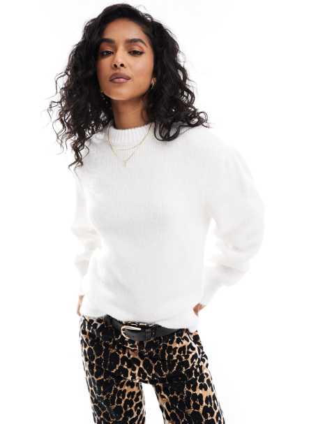 ASOS DESIGN – Kremowy sweter z okrągłym dekoltem i bufkami - view 1