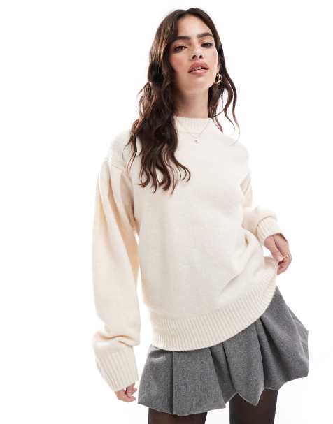 ASOS DESIGN – Kremowy sweter z okrągłym dekoltem i obszernymi rękawami - view 1