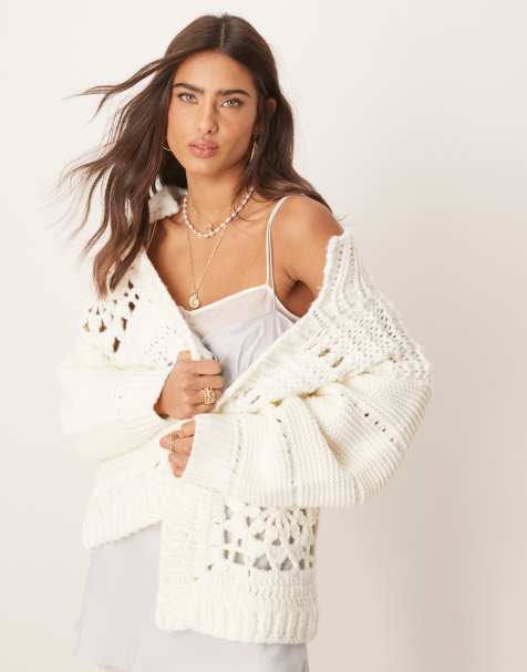 ASOS DESIGN – Kremowy szydełkowany kardigan z ozdobnym kołnierzykiem w patchworkowy wzór - view 1