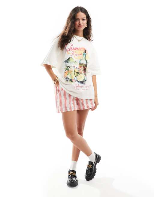 ASOS DESIGN – Kremowy T-shirt o fasonie boyfriend z grafiką z motywem tequili i Tulum