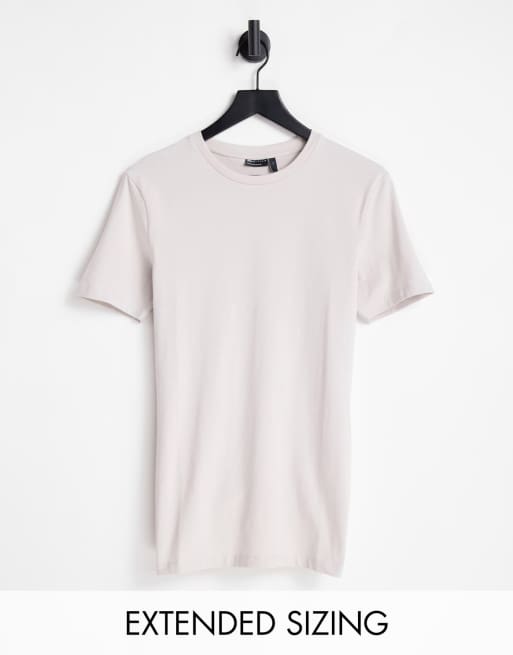 ASOS DESIGN – Kremowy T-shirt o fasonie podkreślającym sylwetkę z okrągłym dekoltem z mieszanki bawełny – CREAM