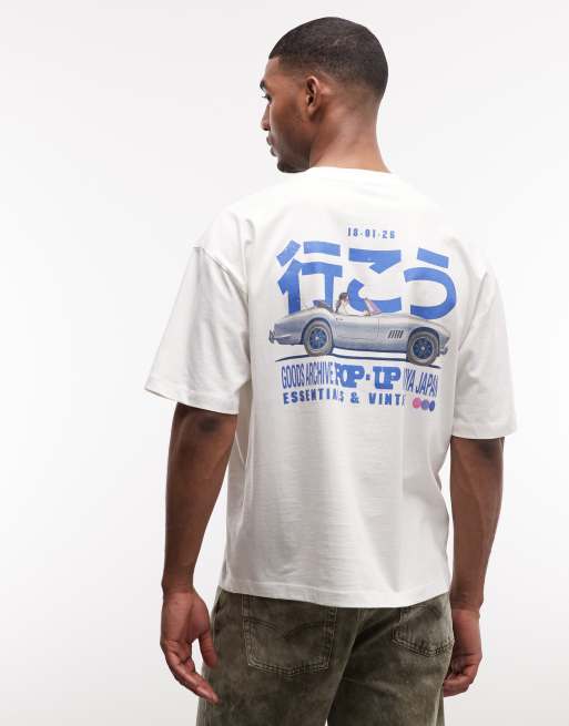 ASOS DESIGN – Kremowy T-shirt o pudełkowym kroju oversize z grafiką samochodu, 5 z 5
