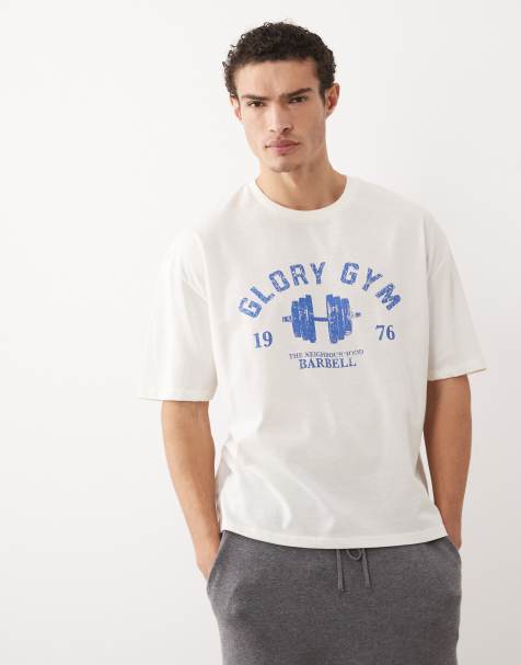 ASOS DESIGN – Kremowy T-shirt o pudełkowym kroju oversize ze grafiką z motywem siłowni - view 1